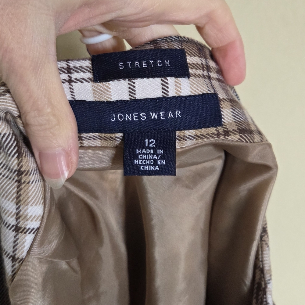 Jones Wear Brown Tan Cream Plaid Midi Skirt Collegiate Cottage Classic Academia - Picture 5 of 6